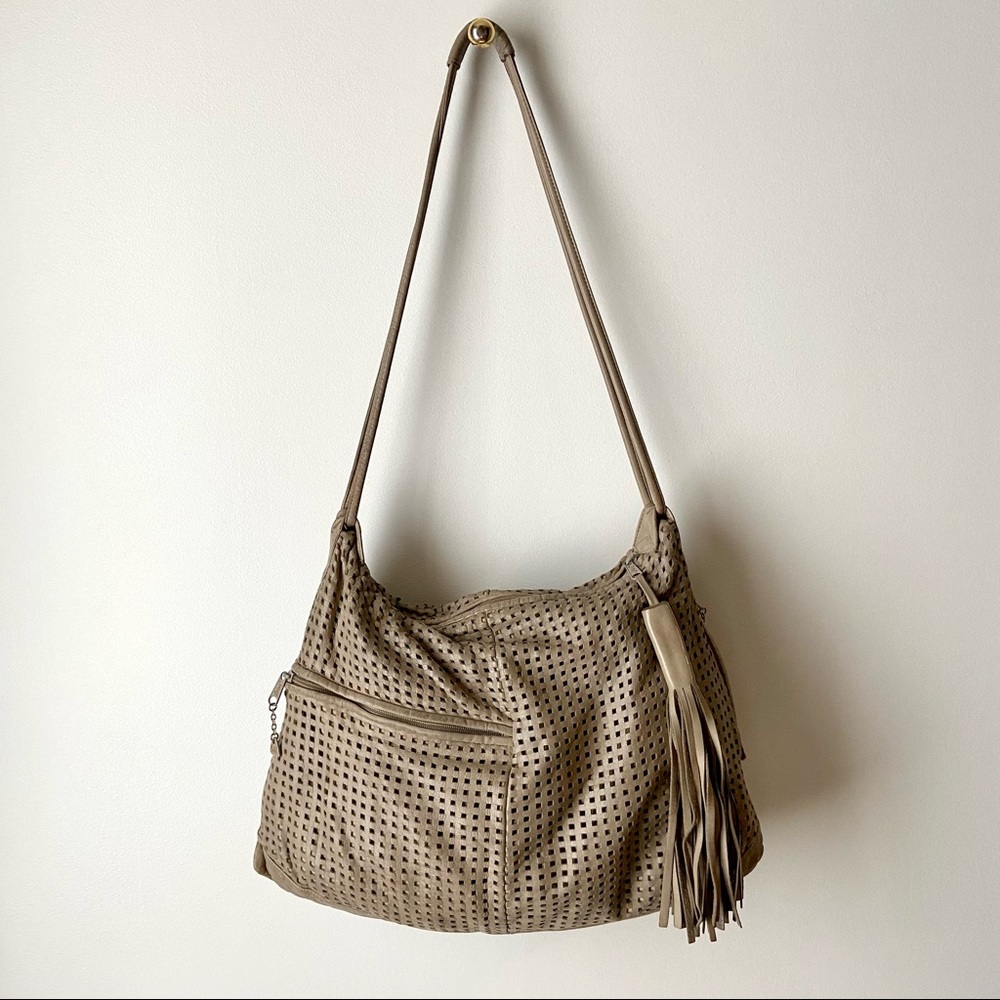 BRIO Tan Perforated Leather bag